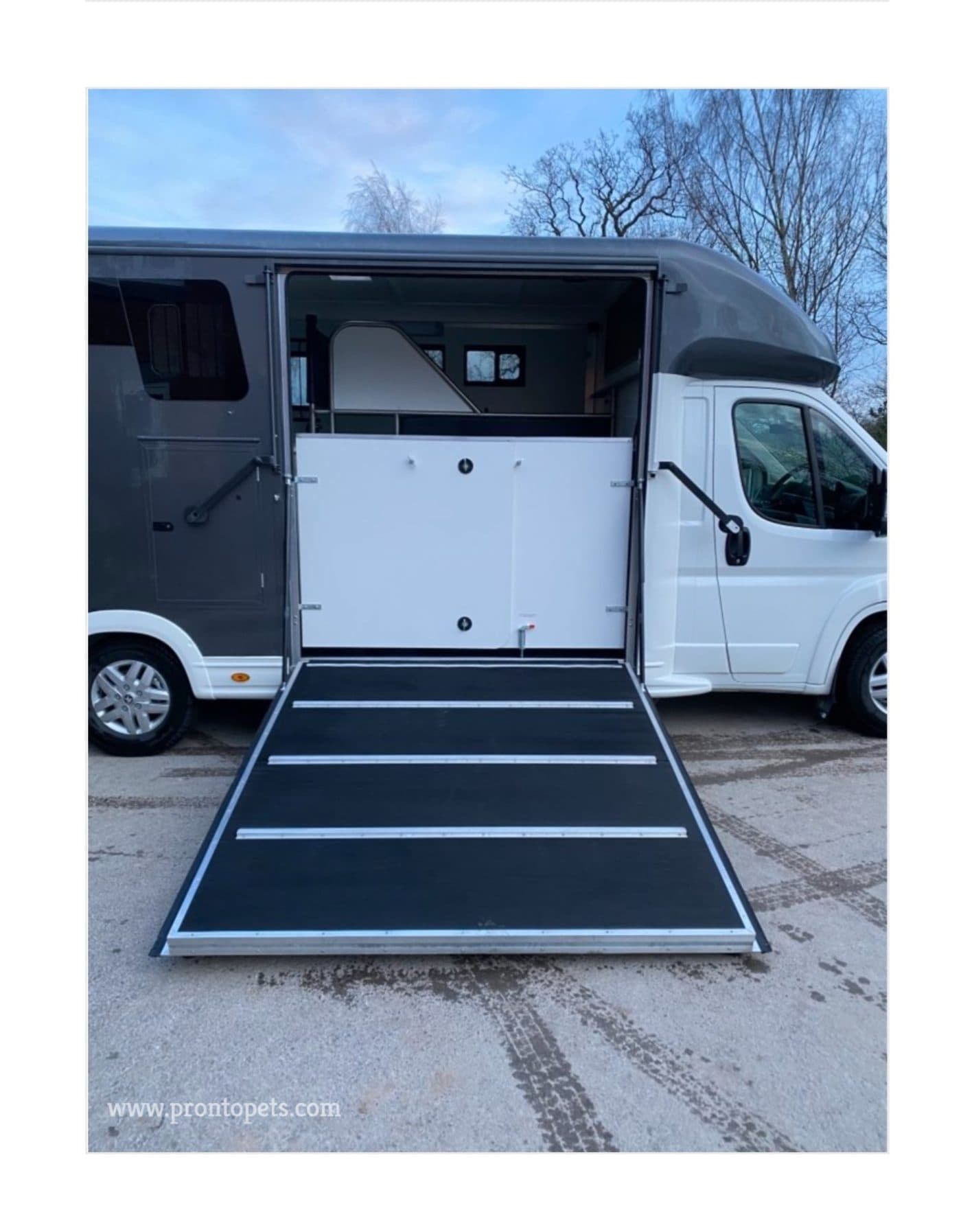 The ProntoPets animal transporter with the side ramp lowered